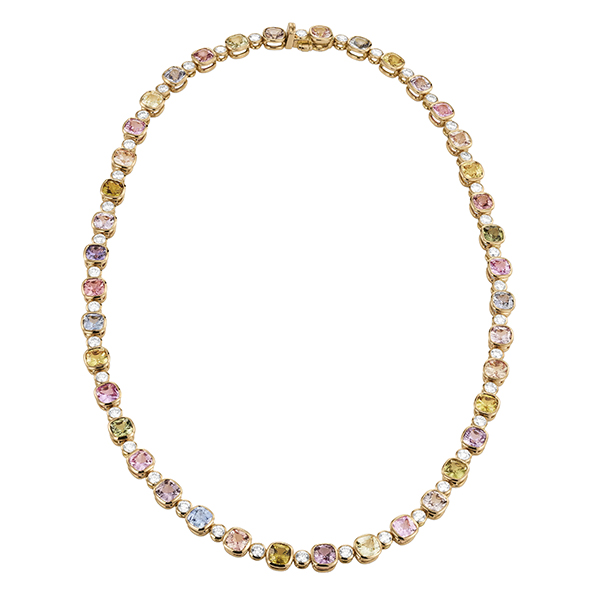 18K  Round Multicolor Sapphire & Diamond Necklace